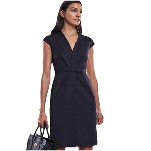 Reiss Women Size 4 Fenton Tailored Navy Sheath Dress Old Money Business